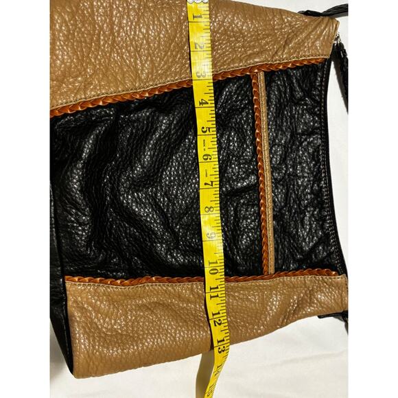 MARC FISHER-Dark Brown/Tan-Pebbled Leather-adj. crossbody strap boho 80’s Purse - Picture 4 of 8